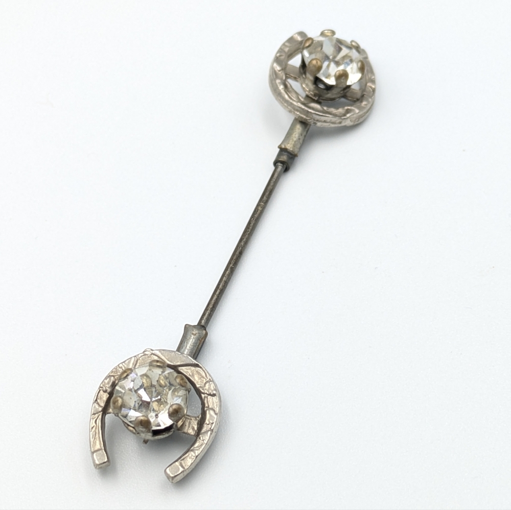 Antique Art Deco good luck two sided horseshoe stick pin / hat pin / lapel pin